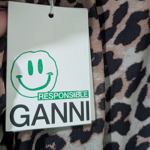 NWT Ganni | Mesh Ruffle Midi Wrap Skirt In Leopard - Picture 8 of 16